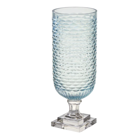 Glass Hurricane, Pale Blue Top w/ Clear Base