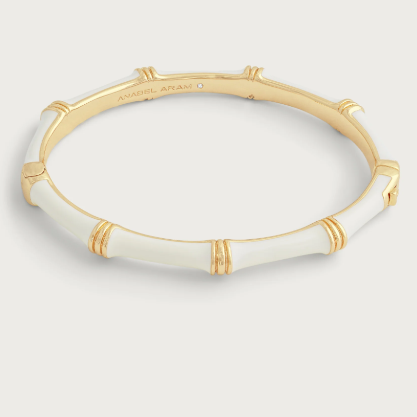 Bamboo Enameled Hinged Bangle-Creme