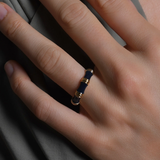 Bamboo Enameled Ring-Atlantic Navy Blue-Size 7