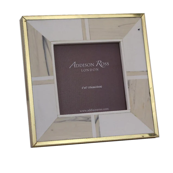 White Bone 4 X 4 Photo Frame With Brass Border