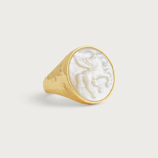 Pegasus Pearl Coin Signet Ring