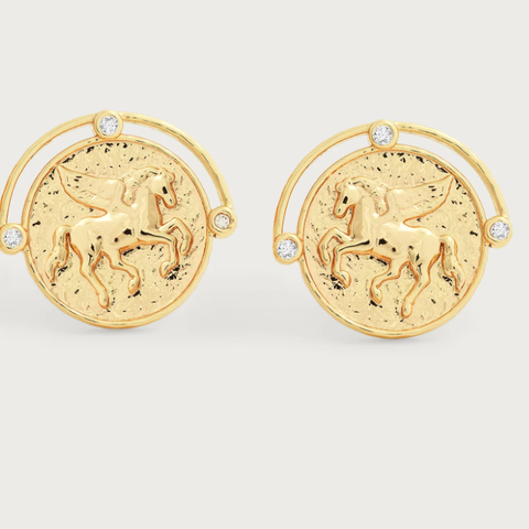 Pegasus Gold Coin Stud Earrings