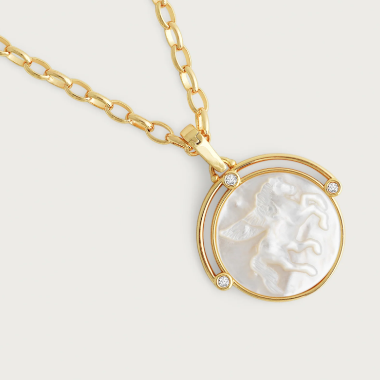 Pegasus Pearl Coin Pendant Necklace