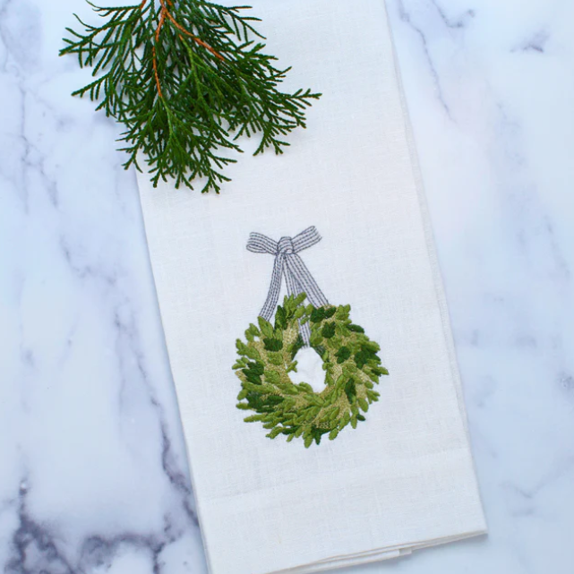 Boxwood Wreath Linen Towel