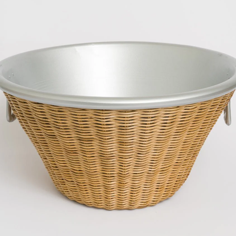 Natural Wicker and Aluminum Ice Bucket with Handles