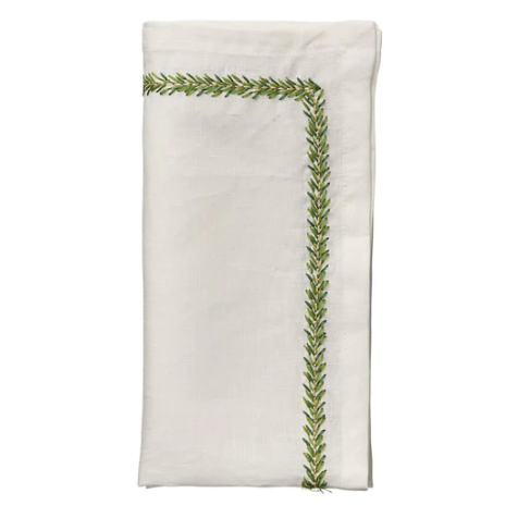 Jardin Napkin in White & Green, Set of 4