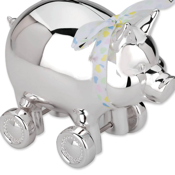 Piggy with Wheels Silverplate Bank