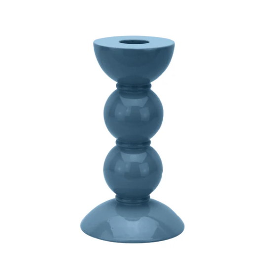 Medium Chambray Blue Bobbin Candlestick - 14 cm