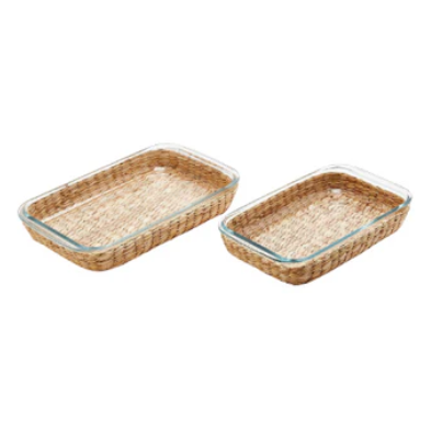 Set of 2, Borosilicate Glass Baking Dish with Basket