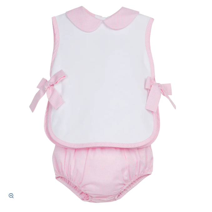 Bow Tab Diaper Set- Light Pink Mini Gingham