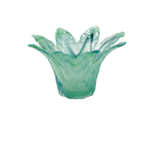 Onda Glass Green Small Leaf Centerpiece