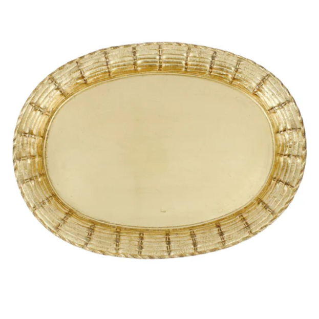 Florentine Wooden Accessories Gold Basketweave Large Oval Tray