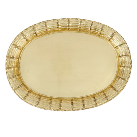 Florentine Wooden Accessories Gold Basketweave Large Oval Tray