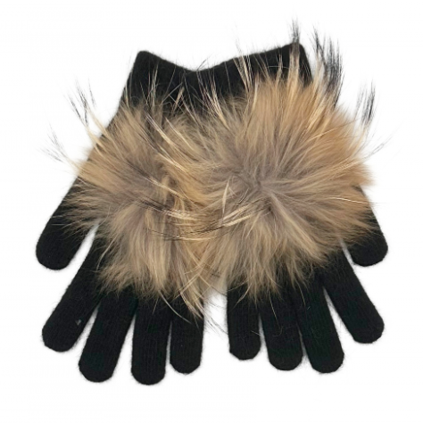 Pom Pom Angora Gloves - Black/Natural