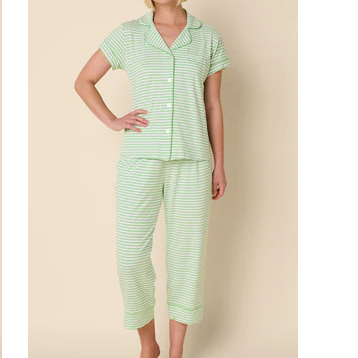 Essential Stripe Pima Knit Capri Set - Pistachio