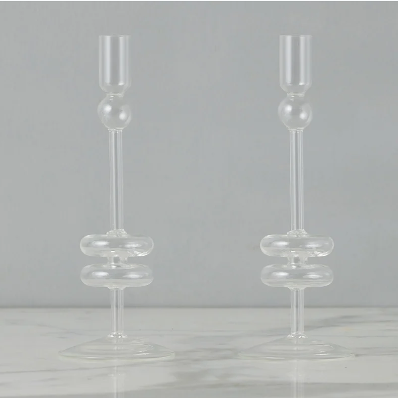 Clear Glass Candlestick Pair - Medium