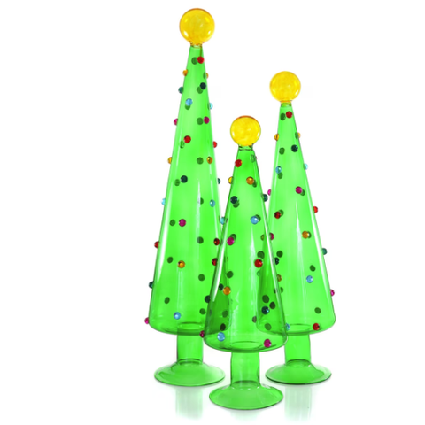 Decorated Dotted Trees, Translucent Green-Set of 3