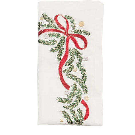 Merry and Bright Napkin in White, Red & Green, Set of 4