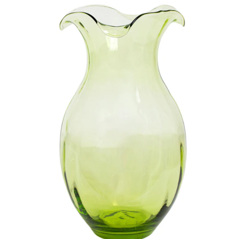 Hibiscus Glass Vertical Fluted Large Vase-Green