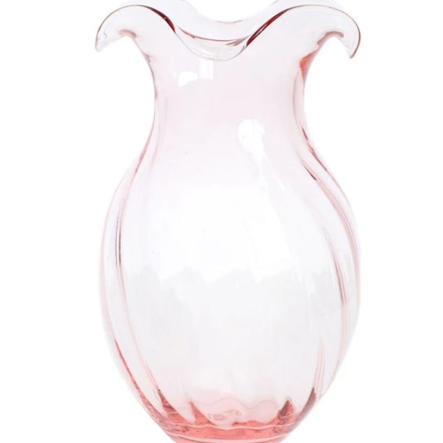 Hibiscus Glass Vertical Fluted Large Vase-Pink