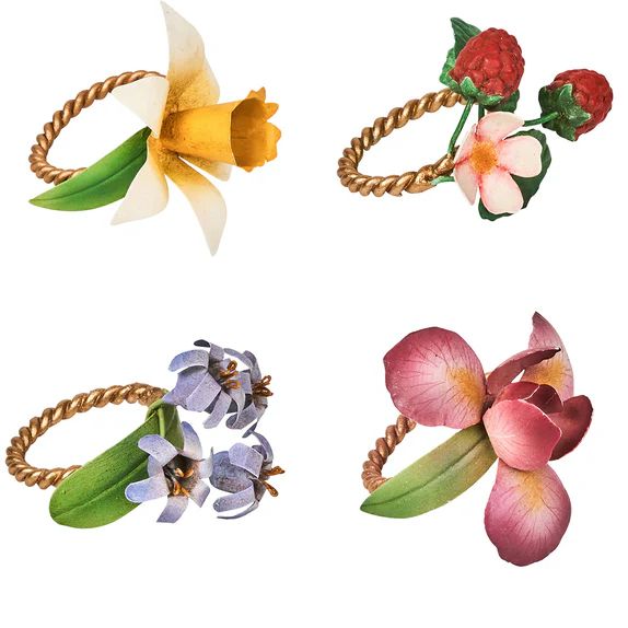 Meadow Walk Floral Napkin Ring Assorted Set/4 - Multi