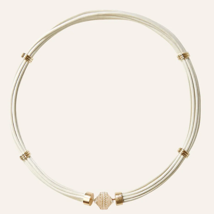 Aspen Leather White Pearl Necklace