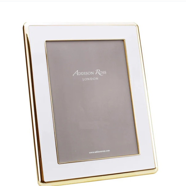 Wide, Curved Enamel Frame: White & Gold-5x7