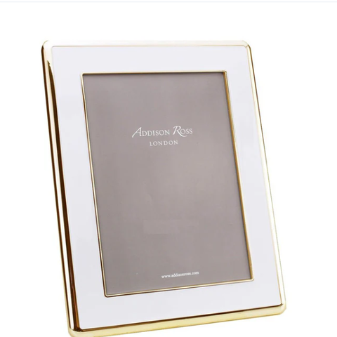 Wide, Curved Enamel Frame: White & Gold-5x7