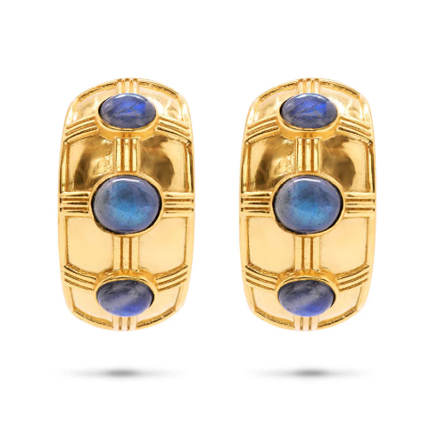 Cleopatra Bold Hoop Earrings - Blue Labradorite
