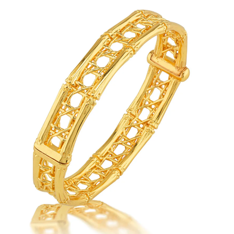 Veranda Caning Hinged Bangle, S/M - Gold