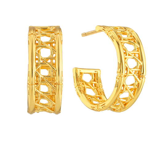 Veranda Caning Medium Hoop Earrings - Gold