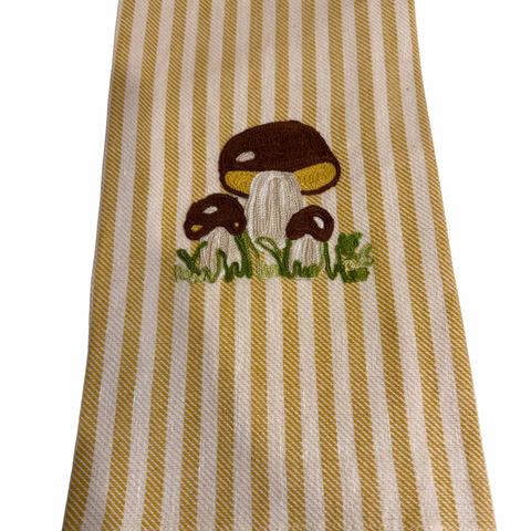 Embroidered Kitchen Towel, Yellow Mushroom