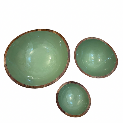 Set of Three Wooden Bowls-Matcha