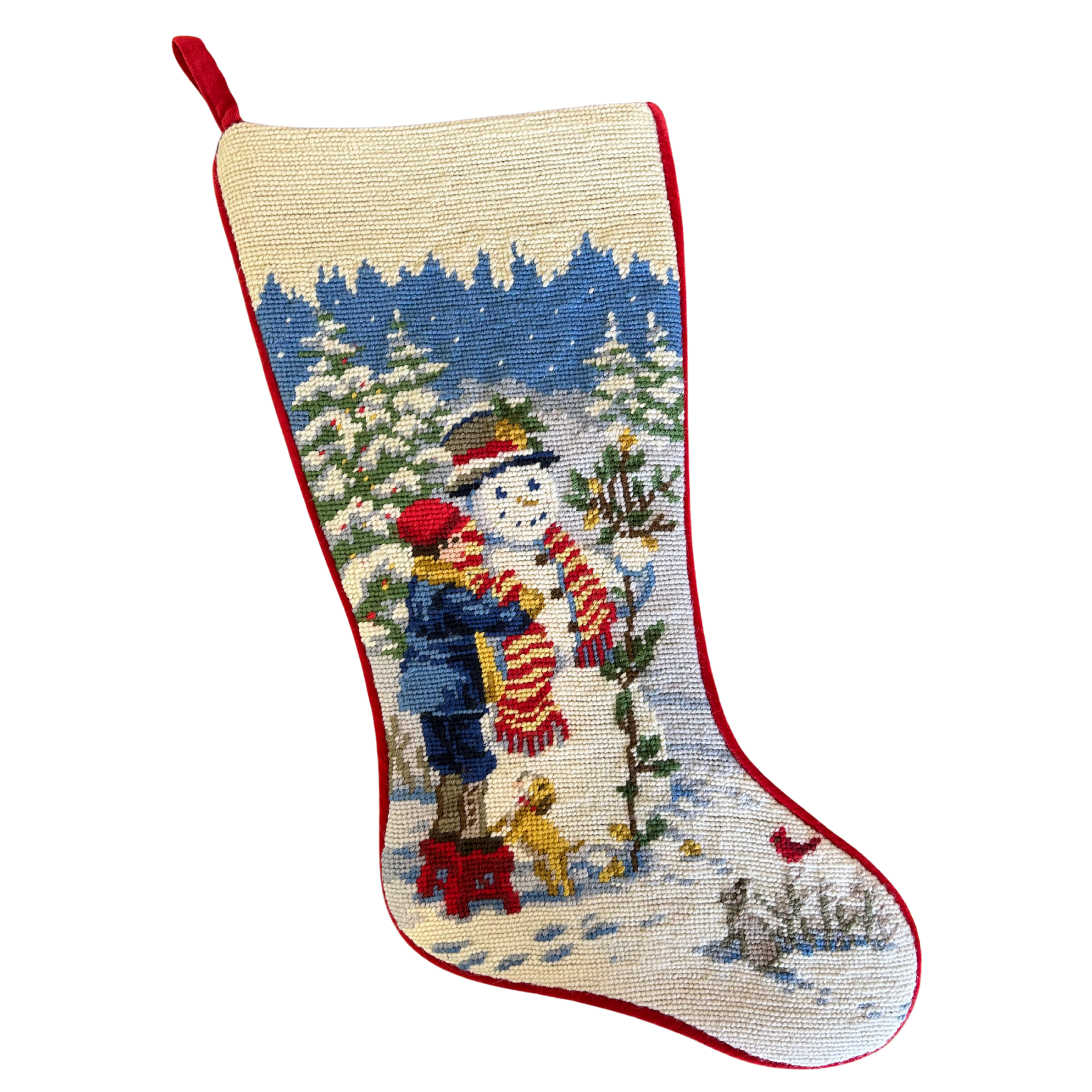 Snowman Boy Hand Stitched Needlepoint Stocking