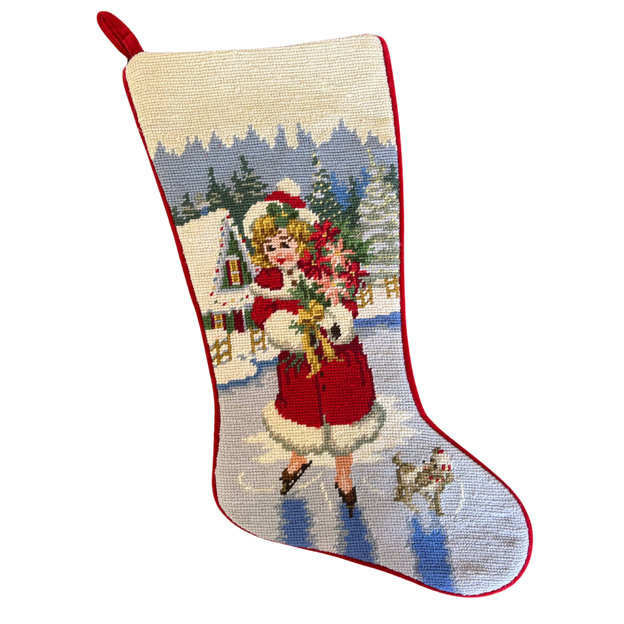 Iceskater Girl Hand Stitched Needlepoint Stocking