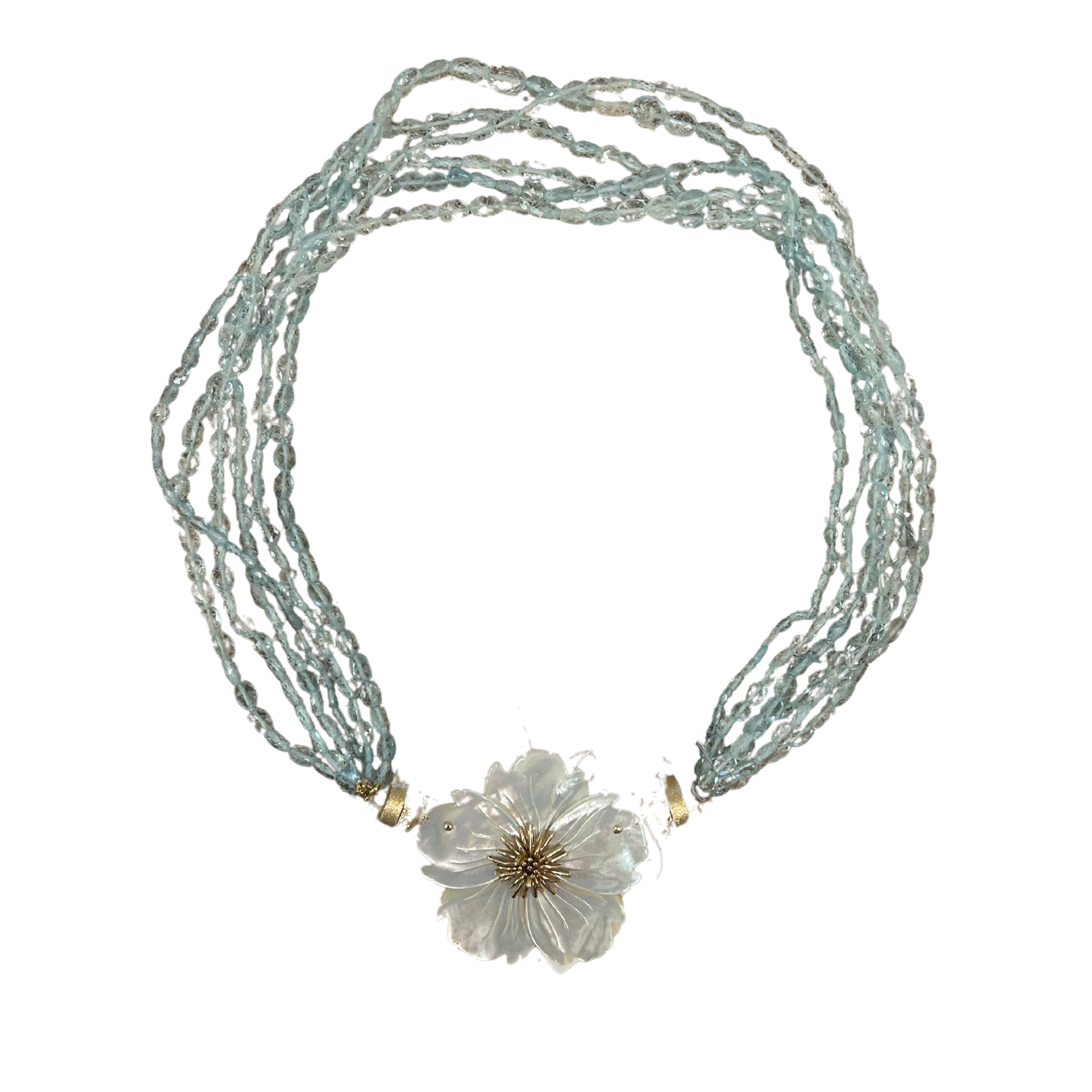 Aqua Faceted Oval Necklace, 6 Strands