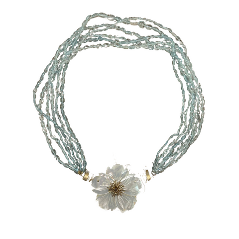 Aqua Faceted Oval Necklace, 6 Strands