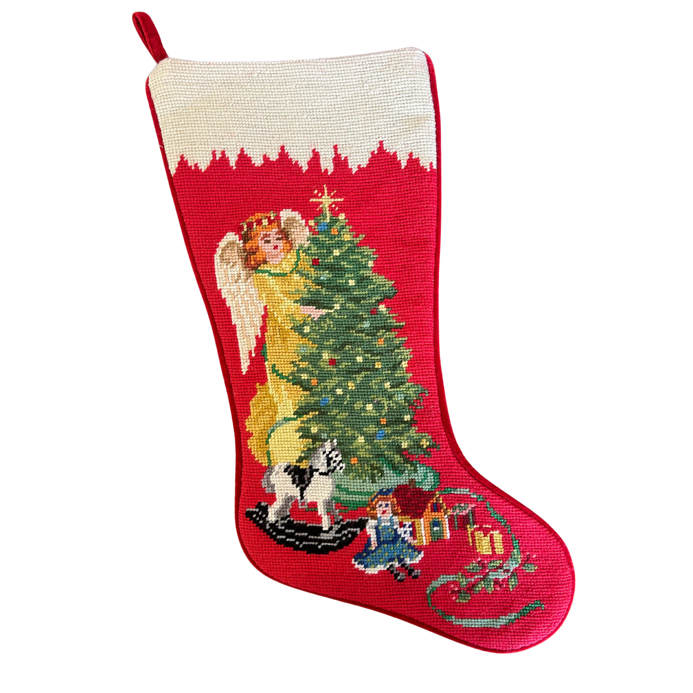 Angel Mom Hand Stitched Needlepoint Stocking