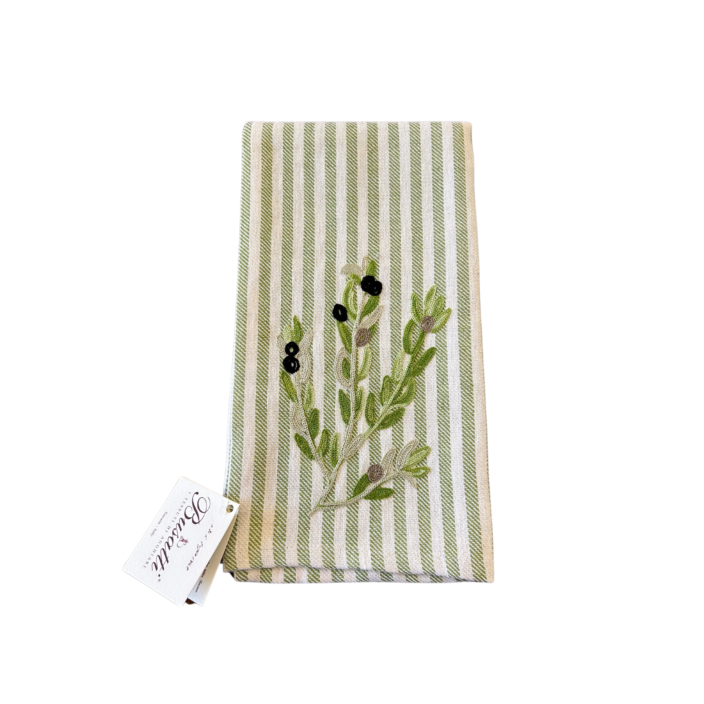 Embroidered Kitchen Towel-Olive