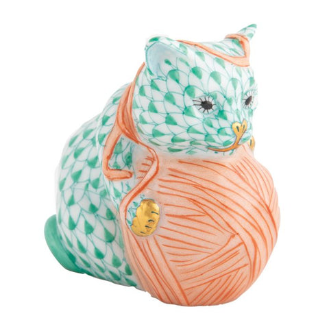 Playful Kitten -Green with Washed Rust Yarn Ball