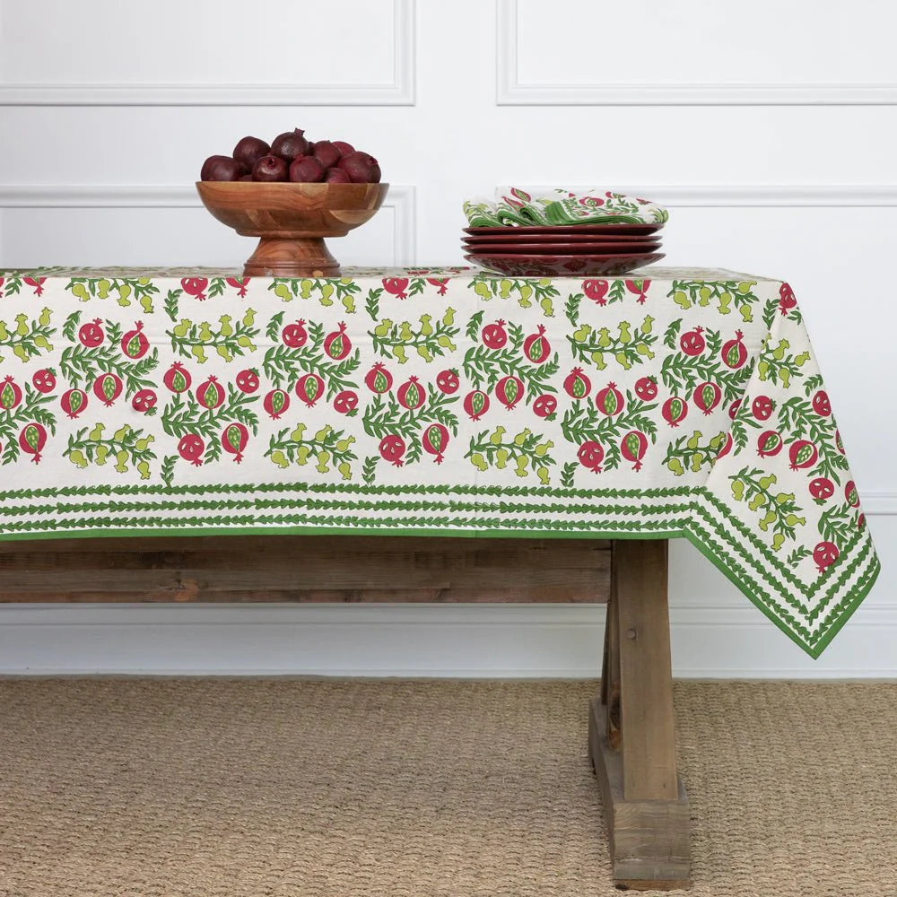 Pom Bells Basil & Magenta Tablecloth 60x120