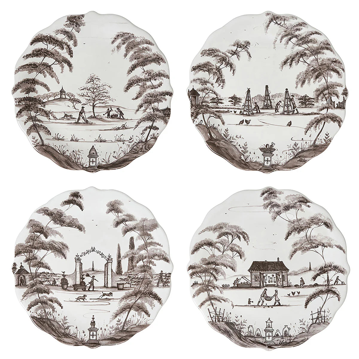 Country Estate Party Plate Assorted Set of 4 - Flint Grey