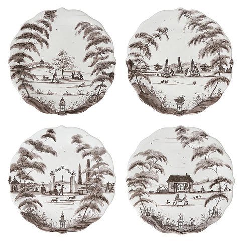Country Estate Party Plate Assorted Set of 4 - Flint Grey
