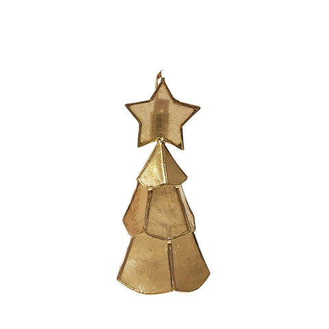 5.5" Capiz Layered Tree Ornament with Star, Gold