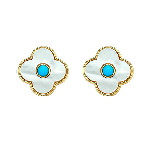 Angelina Stud Clip Earrings-Turquoise