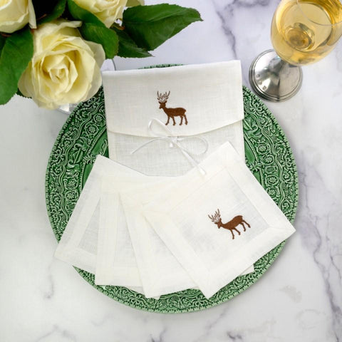 Tiny Deer Cocktail Napkin Set, White