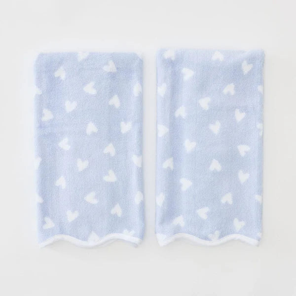 Patterned Scallop Hand Towels (pair)-Tossed Blue Hearts