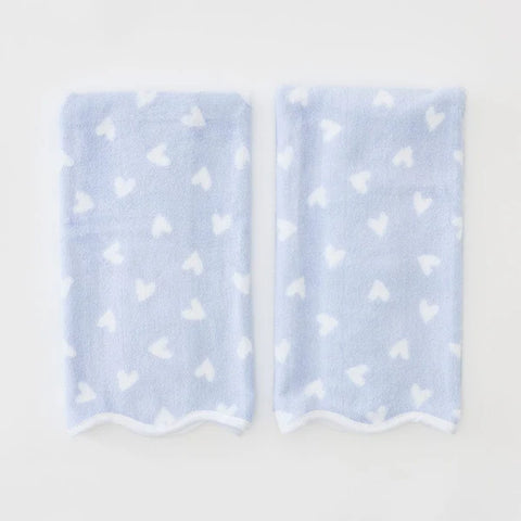 Patterned Scallop Hand Towels (pair)-Tossed Blue Hearts