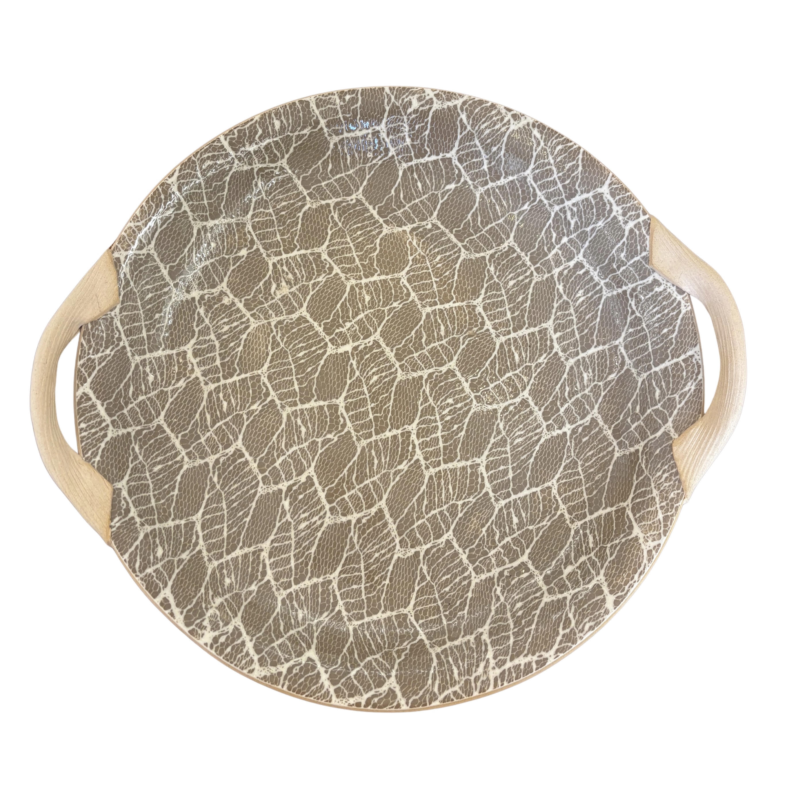 Mocha Foliage 13" Round Platter with Handles
