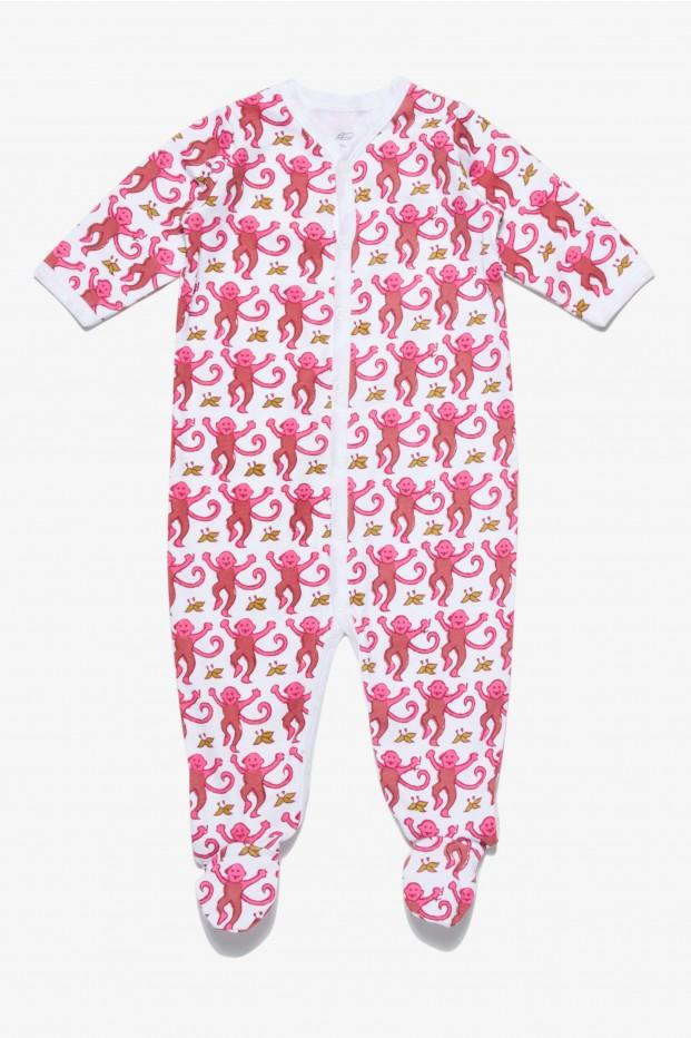 Infant Snapsuit Pink Monkey Footie Pajamas